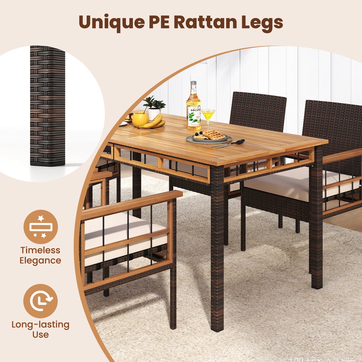63" Outdoor Dining Table with Acacia Wood Slatted Tabletop Patio Dining Tables at Gallery Canada