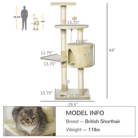 44" Scratching Cat Tree Multi Level Activity Center Kitty Condo Furniture Post Beige - Gallery Canada