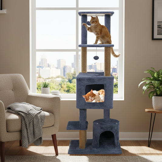 64 Inch Tall Cat Tree with 2 Large Condos and Jute Scratching Posts for Indoor Adult Cats-Dark Grey, Dark Gray Cat Trees Condos & Scratchers Dark Gray at Gallery Canada