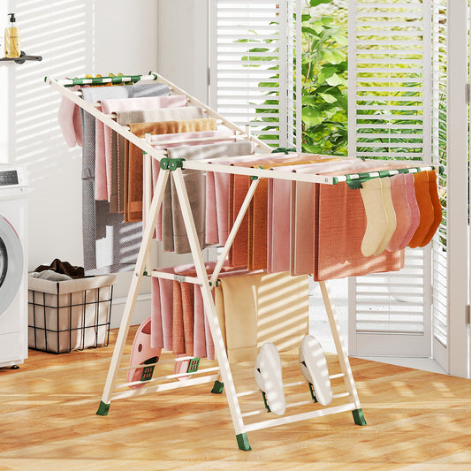 64 Inch Adjustable Clothes Drying Rack, Beige Drying Racks Beige at Gallery Canada