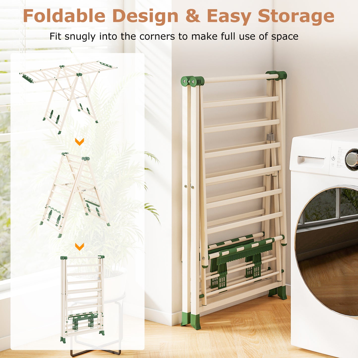 64 Inch Adjustable Clothes Drying Rack, Beige Drying Racks at Gallery Canada