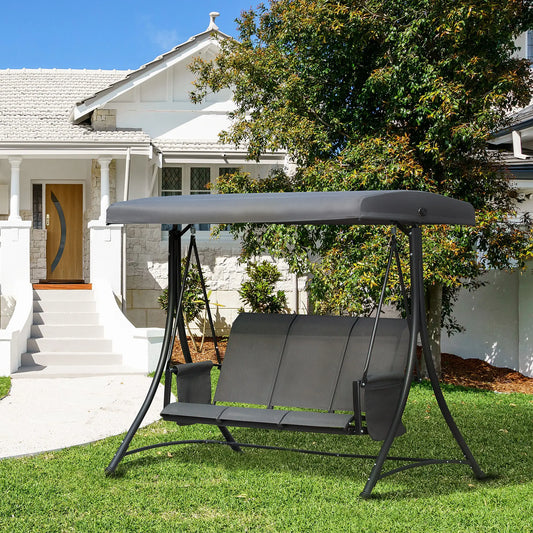 3 Person Porch Swing, High Back, Side Pouches, Adjustable Canopy, Dark Grey Patio Swings with Stand Dark Grey, Black at Gallery Canada