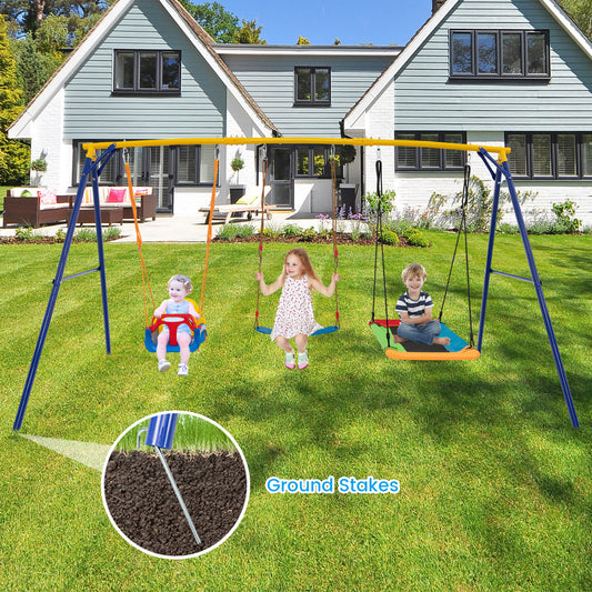 Heavy Duty Carbon Steel Swing Frame, 660 LBS, 3 Swings, Yellow Swing & Playsets Yellow at Gallery Canada