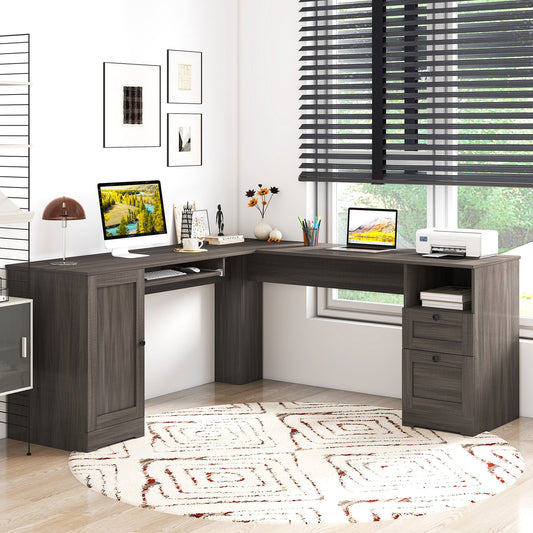 66 Inch L-Shaped Computer Desk, Dark Gray L-Shaped Desks Dark Gray at Gallery Canada