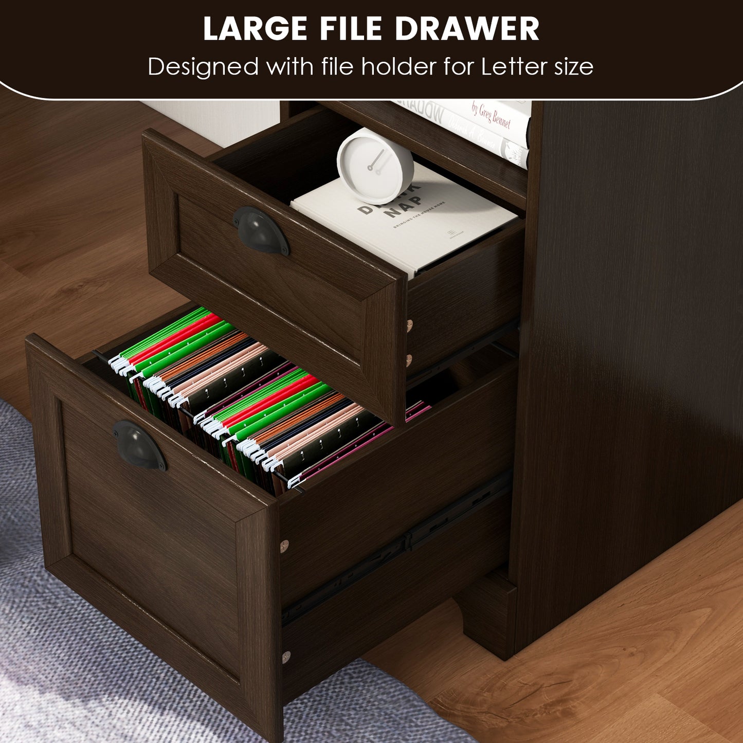 66 Inch L-Shaped Writing Study Workstation Computer Desk with Drawers, Dark Brown L-Shaped Desks at Gallery Canada