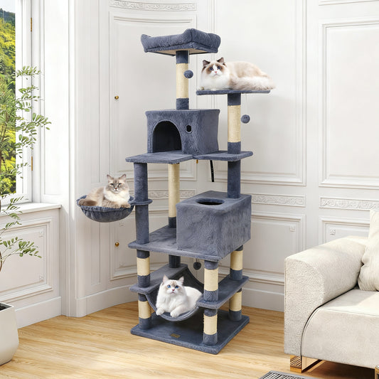 66 Inch Tall Cat Tree Multi-Level Cat Tower with 2 Condos Sisal Scratching Posts, Dark Gray Cat Trees Condos & Scratchers Dark Gray at Gallery Canada