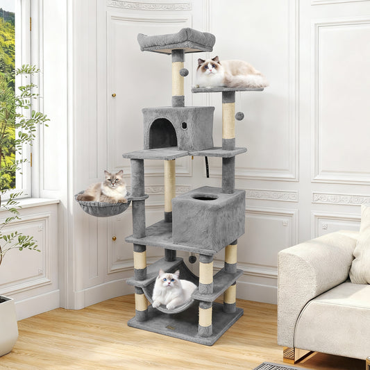 66 Inch Tall Cat Tree Multi-Level Cat Tower with 2 Condos Sisal Scratching Posts, Light Gray Cat Trees Condos & Scratchers Light Gray at Gallery Canada