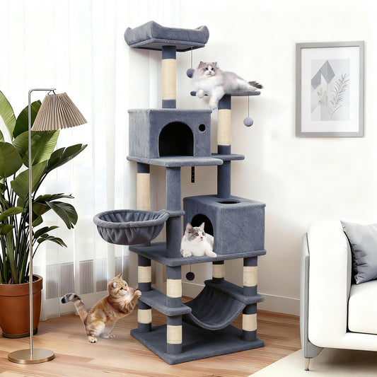 66 Inch Tall Cat Tree Multi-Level Cat Tower with 2 Condos Sisal Scratching Posts, Dark Gray Cat Trees Condos & Scratchers Dark Gray at Gallery Canada