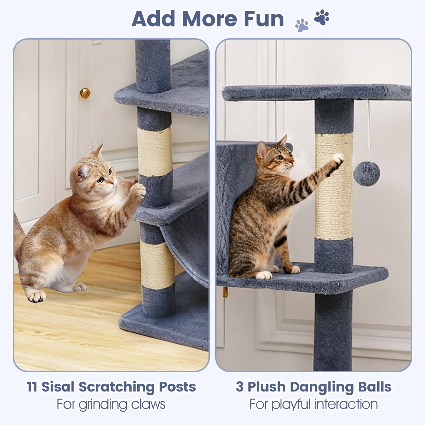 66 Inch Tall Cat Tree Multi-Level Cat Tower with 2 Condos Sisal Scratching Posts, Dark Gray Cat Trees Condos & Scratchers at Gallery Canada