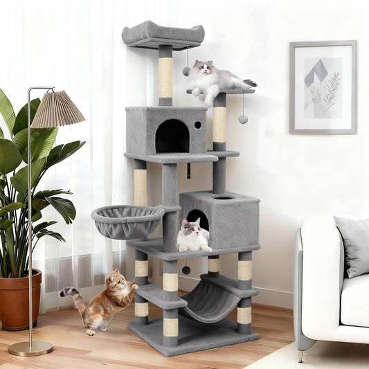 66 Inch Tall Cat Tree Multi-Level Cat Tower with 2 Condos Sisal Scratching Posts, Light Gray Cat Trees Condos & Scratchers Light Gray at Gallery Canada