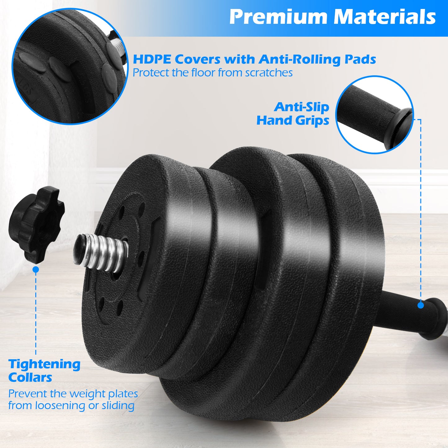 66 Lbs Adjustable Dumbbell Set, Black