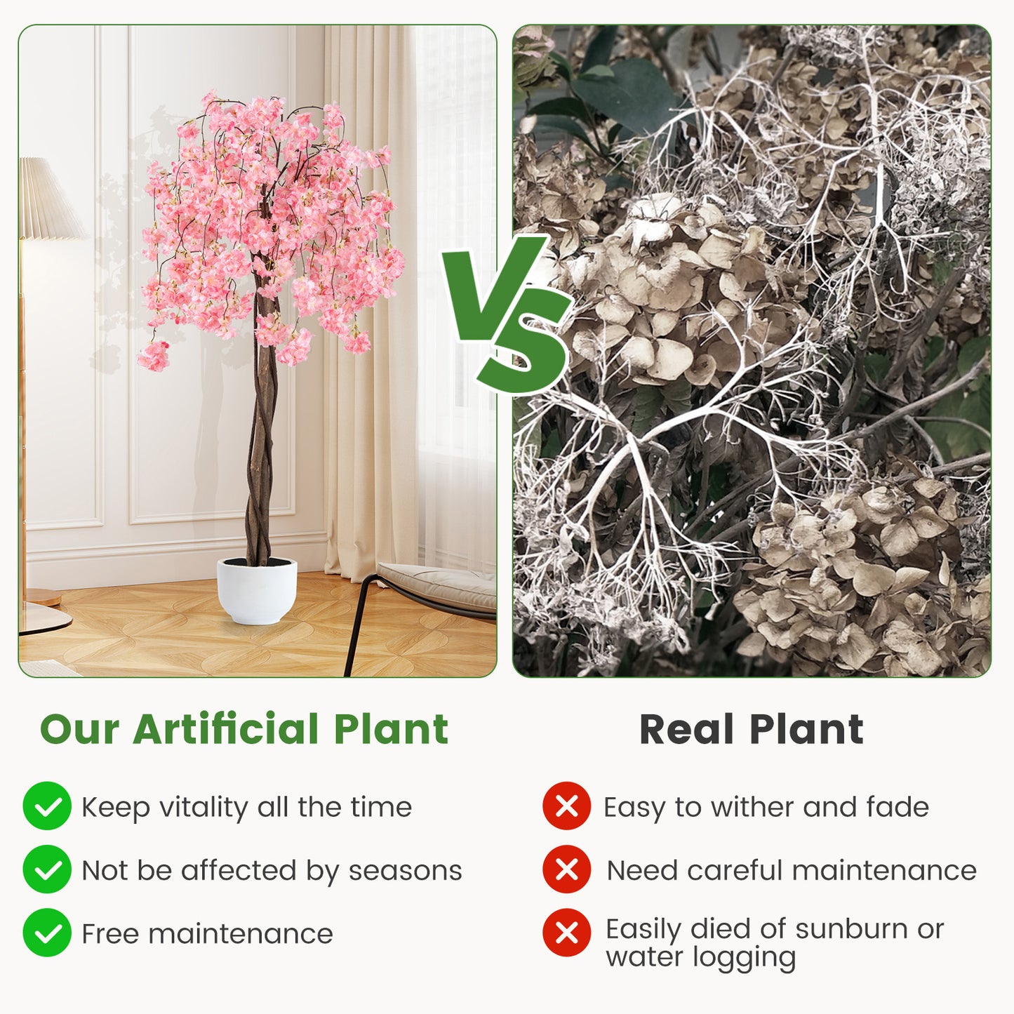 5.5 FT Artificial Cherry Blossom Tree, 1 Pack, Pink/White Flowers Faux Plants at Gallery Canada