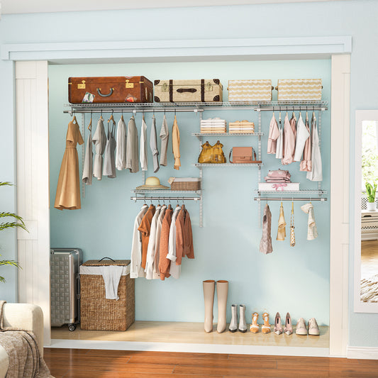 4-8 Feet Closet Organizer With Hanging Rod, White Coat Racks & Hall Trees White at Gallery Canada