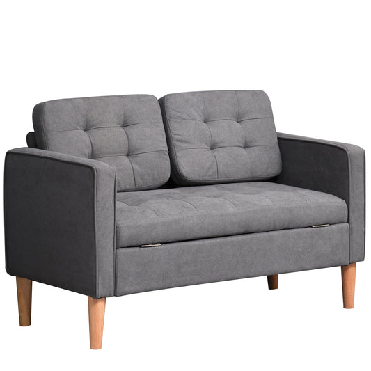 Modern 2-Seater Small Loveseat Button-Tufted Fabric Couch with Storage Chest, Rubberwood Legs, Grey at Gallery Canada