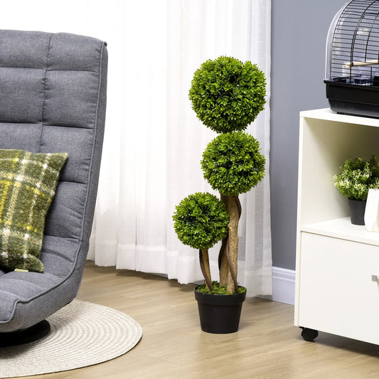3FT Artificial Boxwood Topiary Tree, Triple Ball, Indoor Outdoor, Green Artificial Trees Green at Gallery Canada