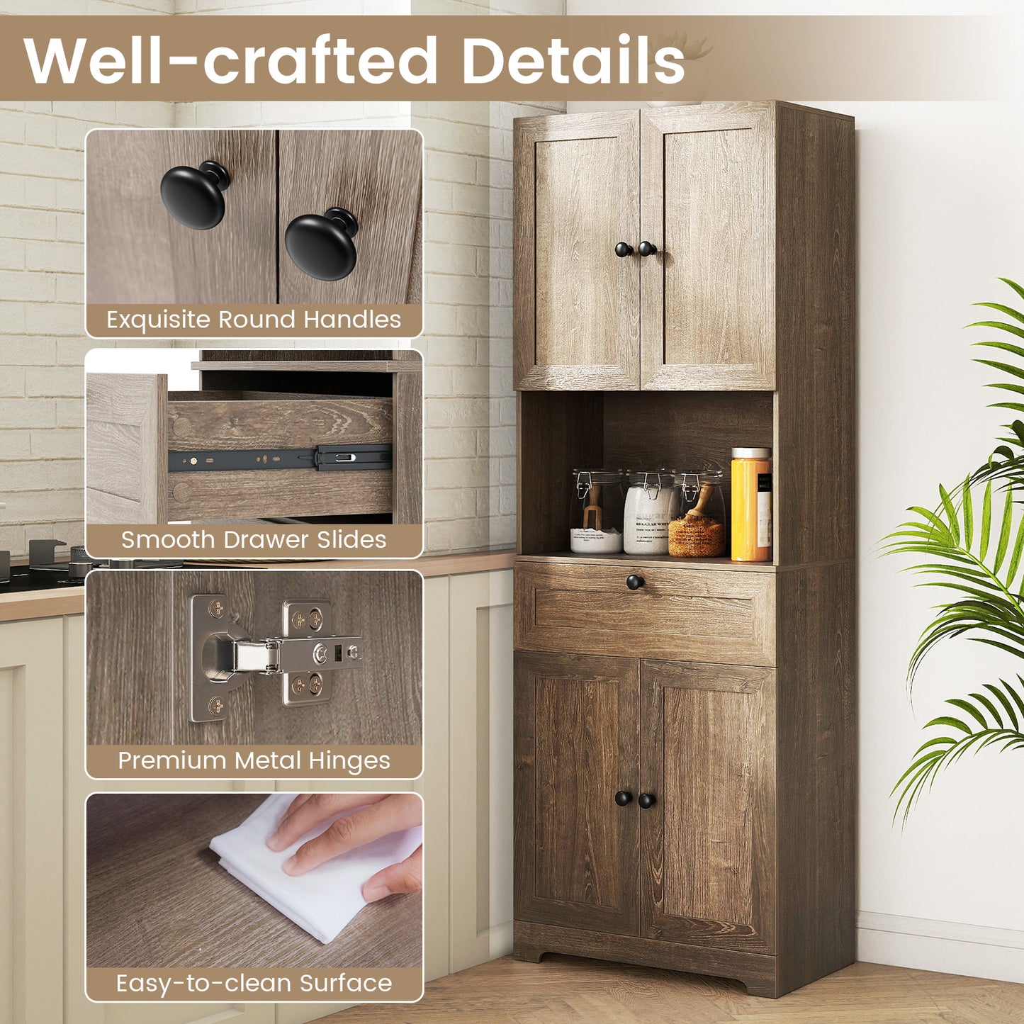 67.5 Inch Tall Freestanding Floor Cabinet, 4 Doors, 1 Drawer, Oak Sideboards Cabinets & Buffets at Gallery Canada