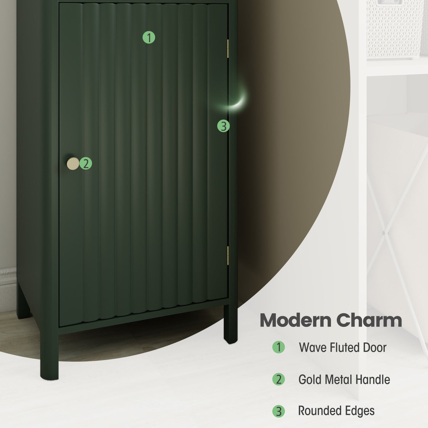67 Inch Tall Bathroom Cabinet, Narrow Floor Cabinet, Fluted Door, Green Floor Cabinets at Gallery Canada