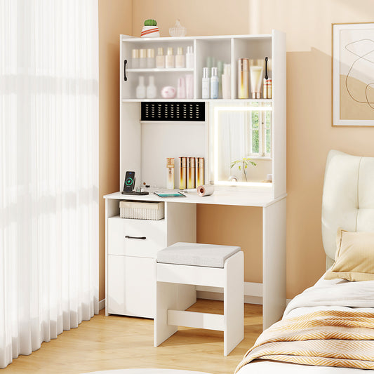 67 Inches Tall Vanity Set with Mirror Makeup Dressing Table with Charging Station, White Makeup Vanities White at Gallery Canada