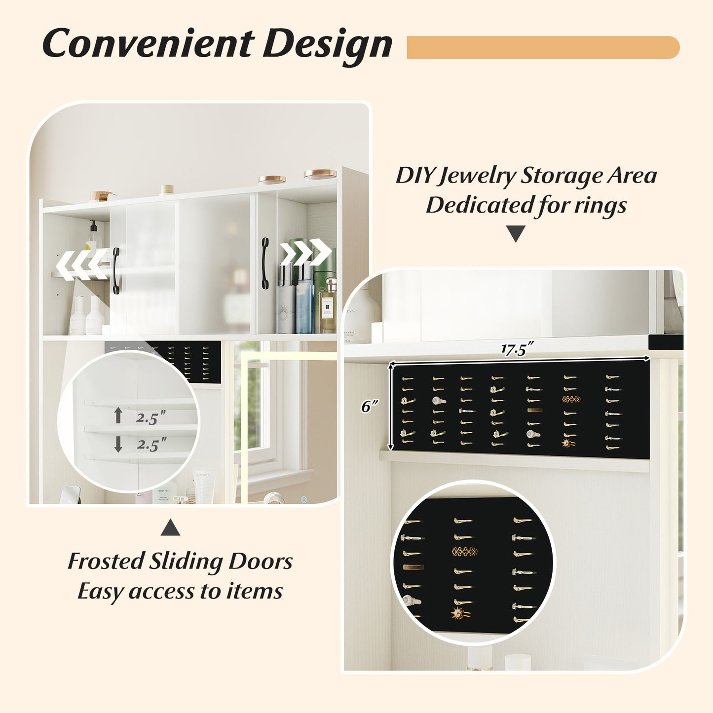 67 Inches Tall Vanity Set with Mirror Makeup Dressing Table with Charging Station, White Makeup Vanities at Gallery Canada