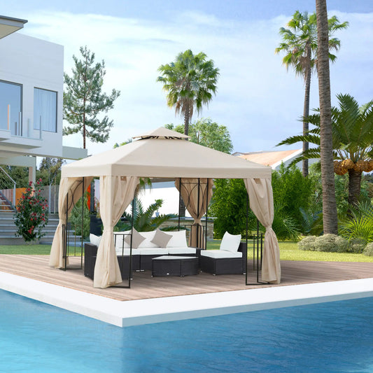 10' x 10' Patio Gazebo, Canopy Shelter with Double-Tier Roof, Cream White Gazebos Cream at Gallery Canada