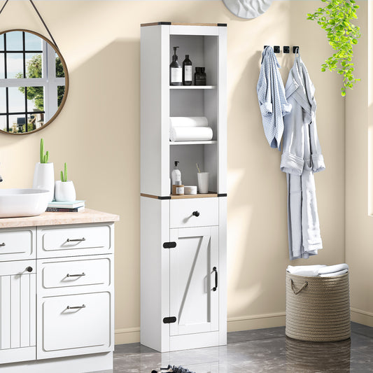 68 Inch Tall Bathroom Cabinet, Barn Door, Narrow Slim Storage, Drawer, White Floor Cabinets White at Gallery Canada