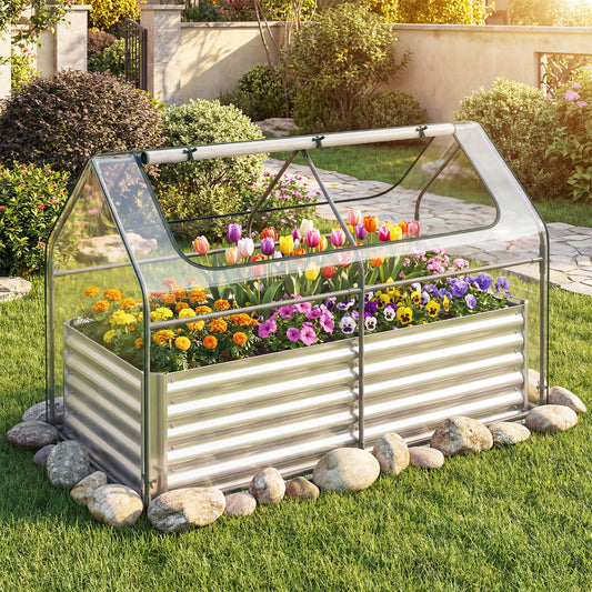 68 x 33 x 21 Inch Galvanized Raised Garden Bed With Cover, Silver Raised Garden Beds Silver at Gallery Canada
