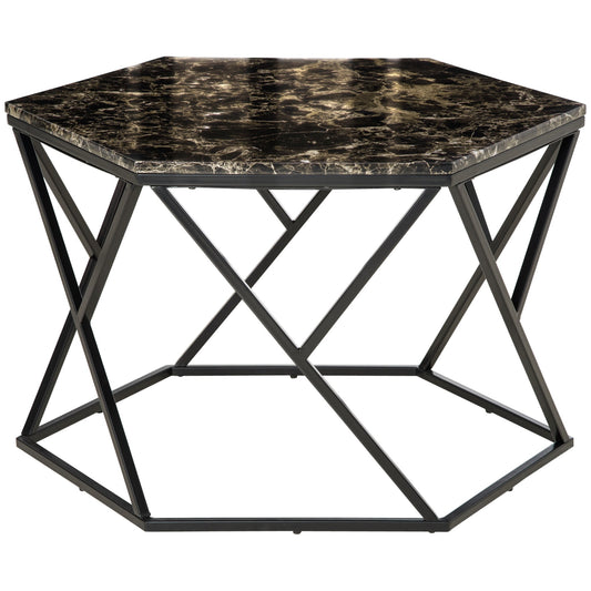 Coffee Table with High Gloss Marble Tabletop, Modern Cocktail Table with Steel Frame for Living Room, Black at Gallery Canada