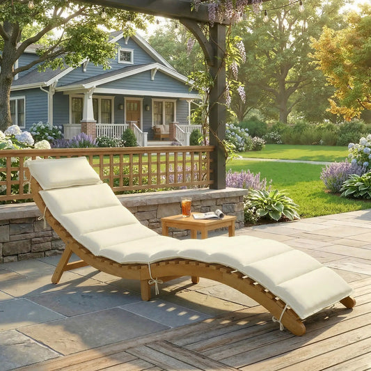 Folding Chaise Lounge Chair, Acacia Wood, Tanning, Cream White Lounger Chairs Natural Wood, Cream White at Gallery Canada
