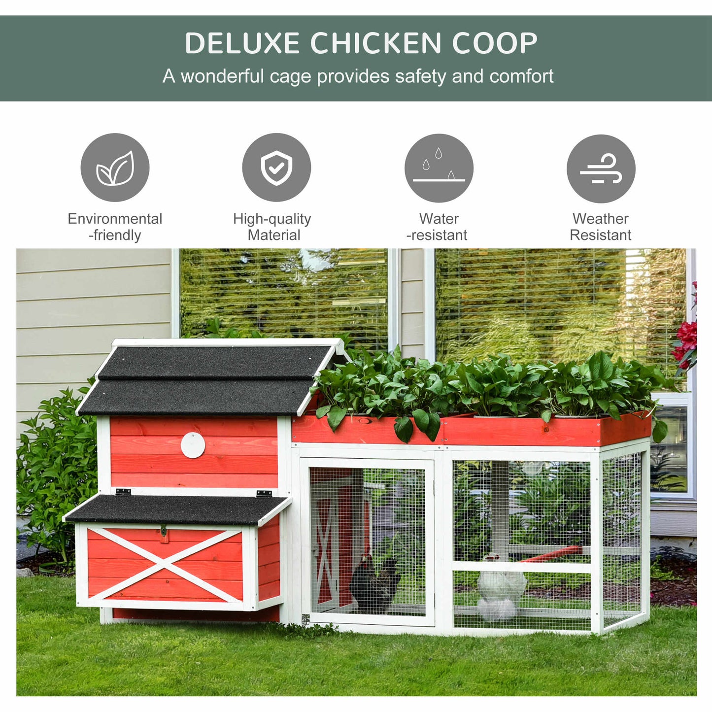 82" Chicken Coop Wooden Rabbit Hutch Small Animal Habitat Hen Ducks House with Run Nesting Box Waterproof Roof, Red at Gallery Canada