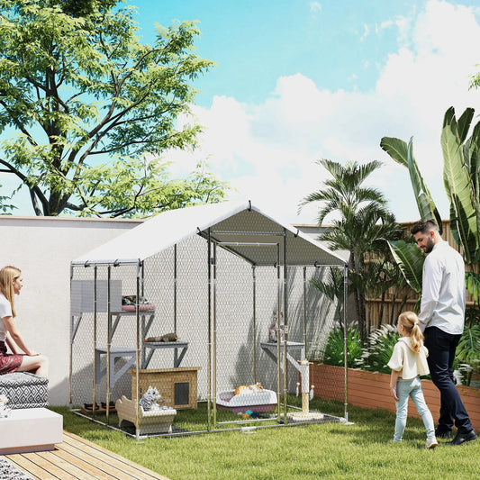79" Extra Large Metal Outdoor Catio, Waterproof Cover, Resting Box, 4 Platforms Outdoor Cat Enclosures Silver at Gallery Canada