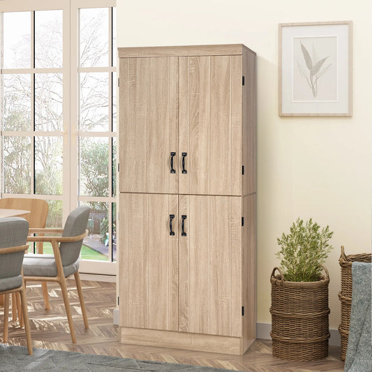 4-Door Storage Cabinet, Freestanding Pantry, Adjustable Shelves, 70", Natural Kitchen Pantry Cabinets Natural at Gallery Canada