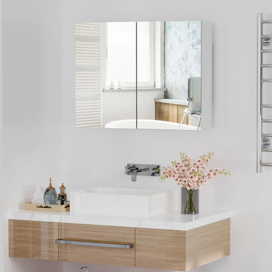 Wall-Mounted Bathroom Mirror Cabinet, Double Doors, Adjustable Shelf, Lilac Mirror Medicine Cabinets Light Lilac at Gallery Canada