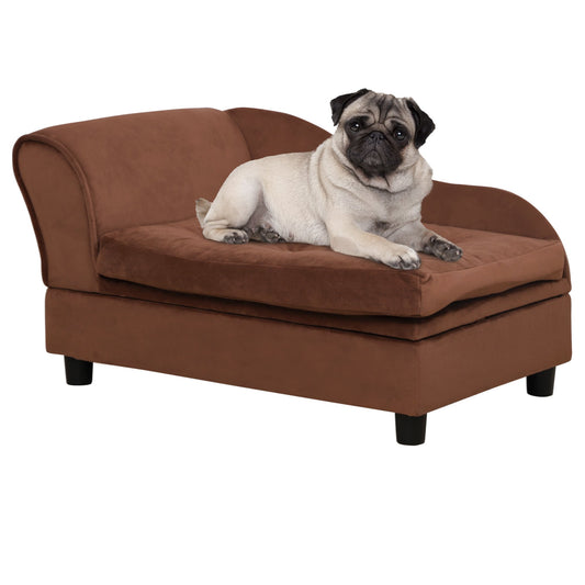 Pet Sofa Dog Couch Chaise Lounge Pet Bed with Storage Function Small Sized Dog Various Cat Sponge Cushioned Bed Lounge, Brown - Gallery Canada