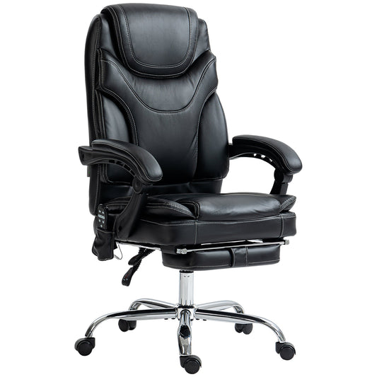 6 Point Vibration Massage Office Chair, PU Leather Heated Reclining Computer Chair with Footrest, Black - Gallery Canada