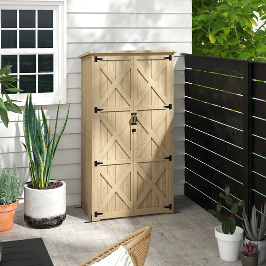 Wooden Outdoor Storage Cabinet, Garden Shed, Waterproof Asphalt Roof, Lockable Doors, Natural Sheds Natural at Gallery Canada