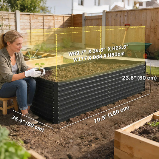 Galvanised Raised Garden Bed Set, 6 x 3 x 2 ft, Dark Grey Galvanized Planter Boxes at Gallery Canada