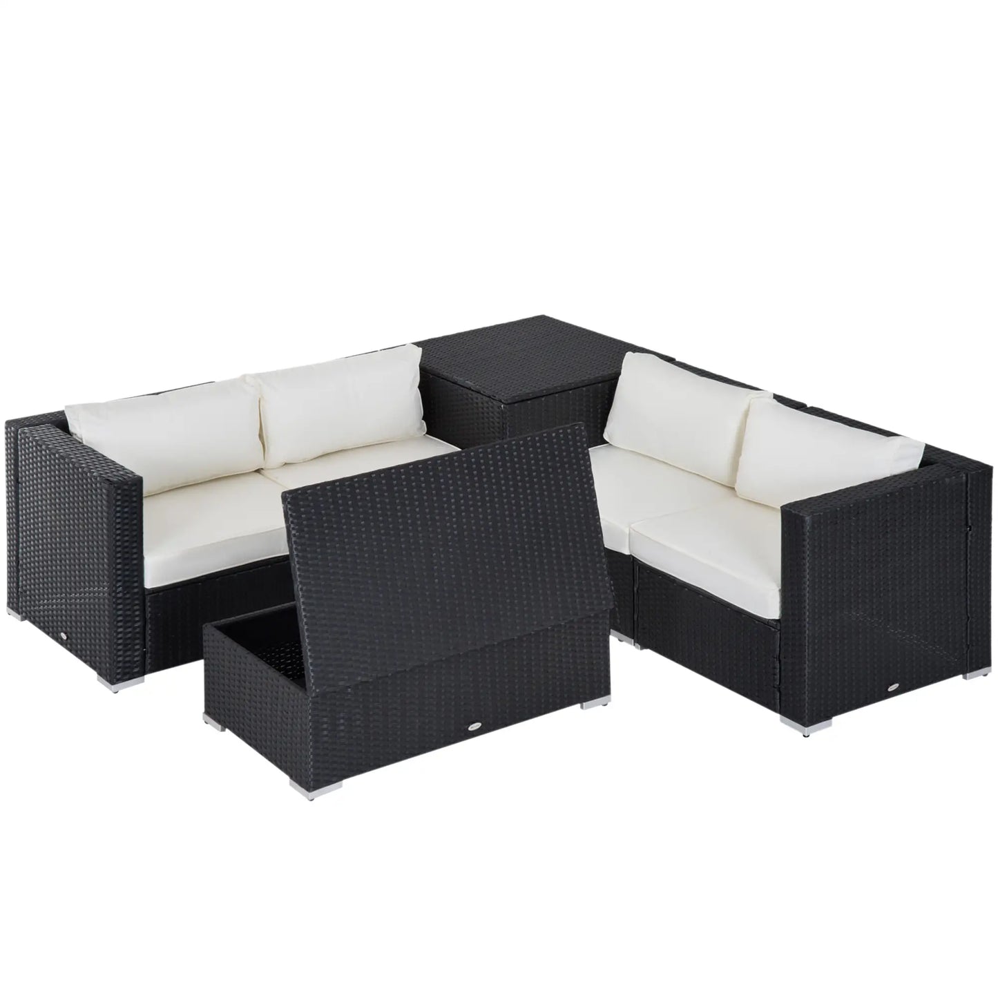 6-Piece Patio Furniture Set with Cushion, PE Rattan Wicker Sectional Sofa, Storage Table, Beige Patio Furniture Sets at Gallery Canada