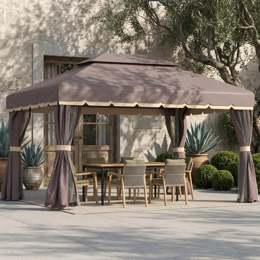 10 X 13Ft Aluminum Gazebo With Netting And Curtains, Coffee Gazebos Coffee at Gallery Canada