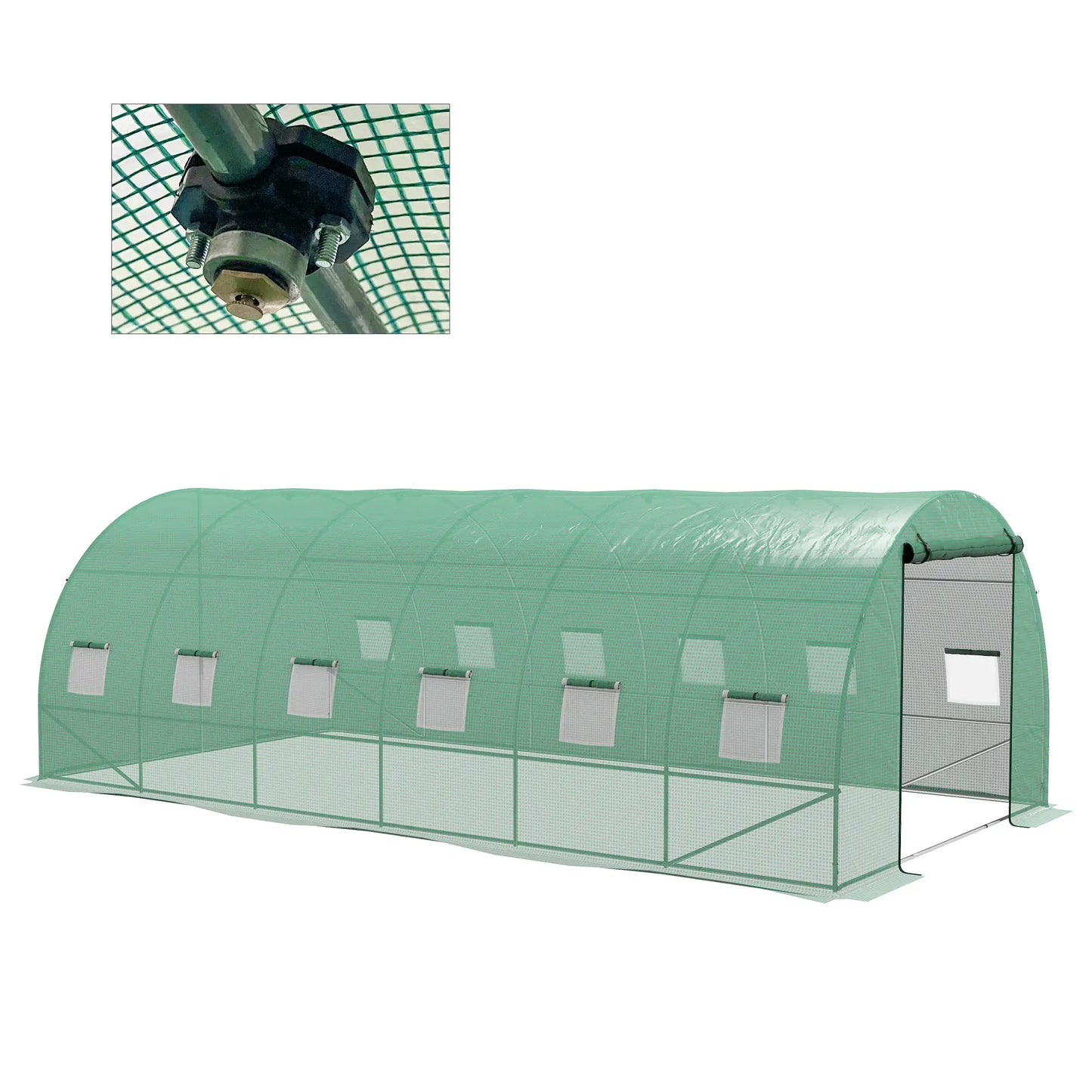 20' x 10' Walk-in Greenhouse, Sprinkler System, Roll-up Door, 12 Mesh Windows, Green