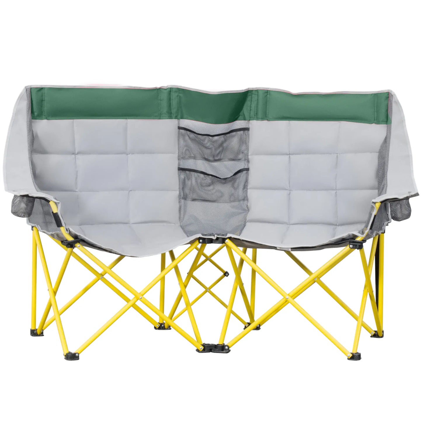 62" W Double Seat Camping Chair, Folding Lawn Loveseat, Storage Pocket, Cup Holder, Green Picnic Tables & Camping Chairs at Gallery Canada