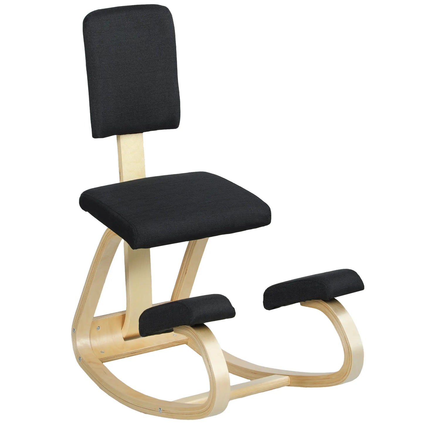 Ergonomic Kneeling Chair, Rocking Wood Stool with Backrest, Black Office Chairs at Gallery Canada