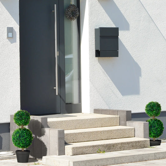 Artificial Boxwood Topiary Tree Set Of 2, Faux Plant In Pot, Green