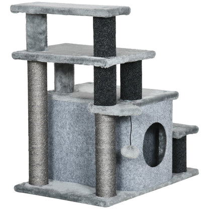 Cat Stairs Pet Steps for Couch Bed with Scratching Posts Condo Ball Toy, 23.6" x 15.7" x 26", Grey at Gallery Canada