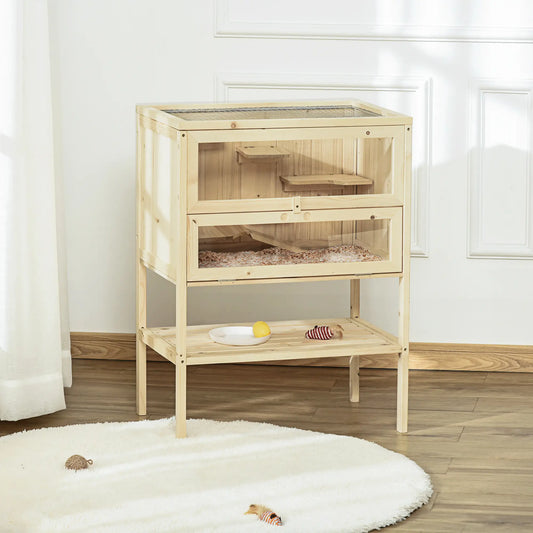 3 Tier Fir Wood Hamster Cage, Small Animals Play House, Exercise Center Hamster Cages Natural at Gallery Canada
