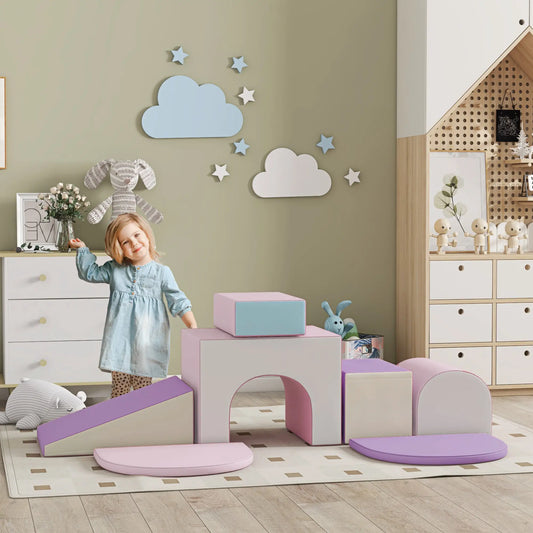 7 Piece Indoor Soft Play Set, Toddler Climb and Crawl, Pink/Purple Baby Gym & Playmats Pink, Purple at Gallery Canada