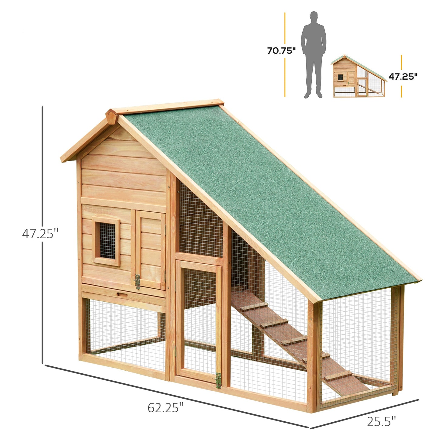 62x26x47 Inches Rabbit Hutch Chicken Coop Wooden Poultry Hen House Small Animal Pet Cage with Outdoor Run and Ramp at Gallery Canada