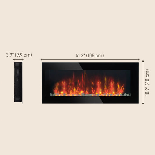 Wall Mounted Fireplace, 41 Inch, Electric with LED Flame Effect, Black Electric Fireplaces Black at Gallery Canada