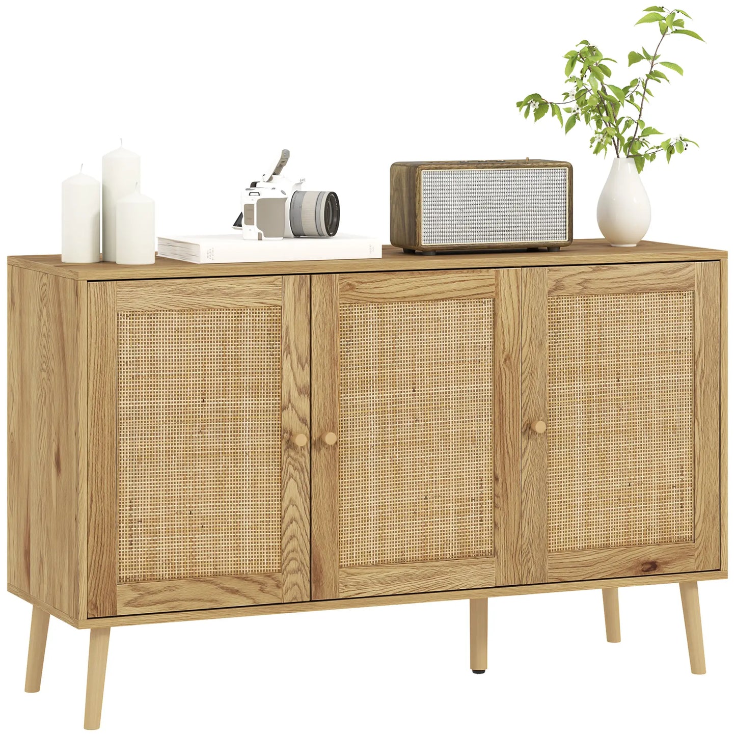 Bohemian Sideboard, Rattan Doors, Adjustable Shelf, Natural Wood Storage Cabinets at Gallery Canada
