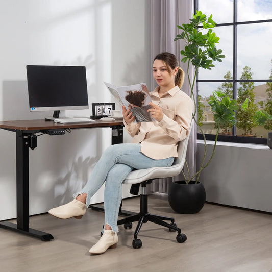 Armless Office Chair, 360° Swivel, Adjustable Height, Cream White Task Chairs Cream at Gallery Canada