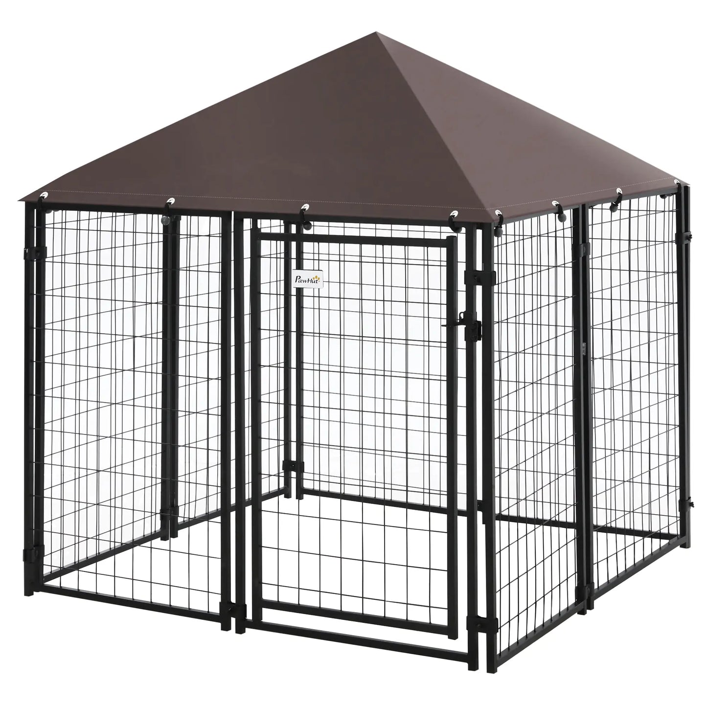 Outdoor Dog Kennel, Steel Fence, Lockable Playpen, UV-Resistant Canopy, 4.6ft x 4.6ft x 5ft, Black Houses, Kennels & Pens at Gallery Canada
